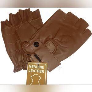 MEN'S UNLINED LEATHER HALF GLOVES, BROWN